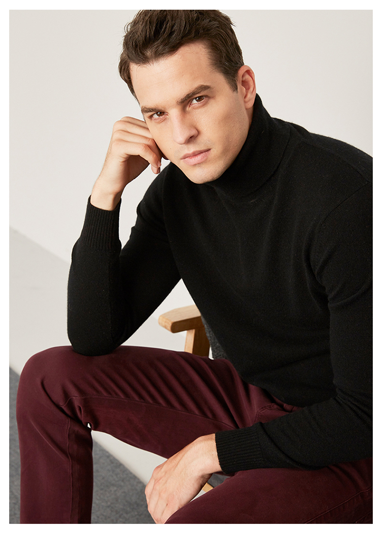 gts新疆天山羊绒高领套头男士纯羊绒衫纯色修身时尚打底衫商务毛衣男