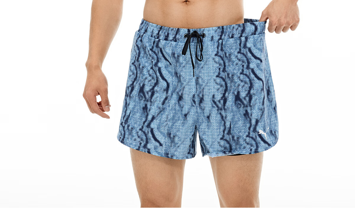 PUMA Men's Two-in-One Quick-Dry Hydrophobic Yarn Sun-Protective Plaid Drawstring Chlorine-Resistant Beach Swim Shorts 18