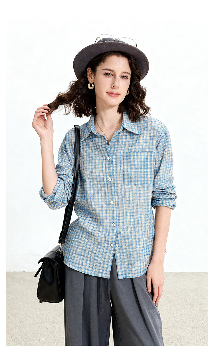 ENC Vintage Artistic Plaid Shirt Classic Trendy Versatile Blouse 2026 Women's Spring Summer Lightweight Sun Protection Top 17
