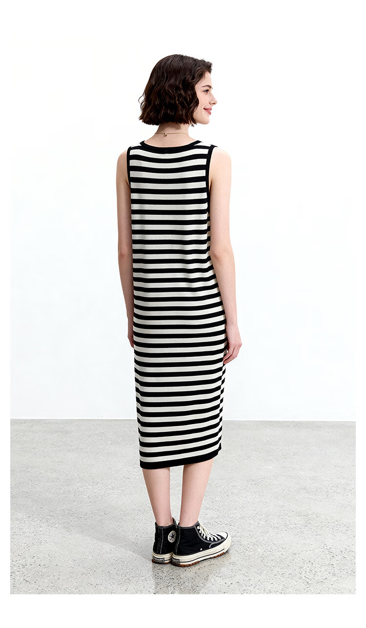ENC Black and White Striped Vest Dress Loose Straight Fit Youthful 2026 Women's Spring Summer Casual Workwear Versatile Dress 16