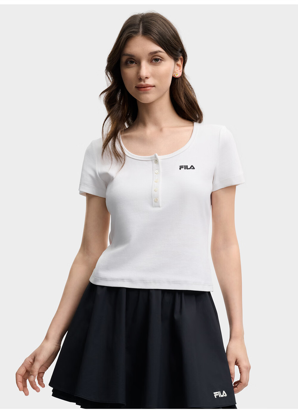 FILA Official Women's Knitted Short Sleeve Shirt 2026 Summer New Fashion Simple Slim Fit T-Shirt 21