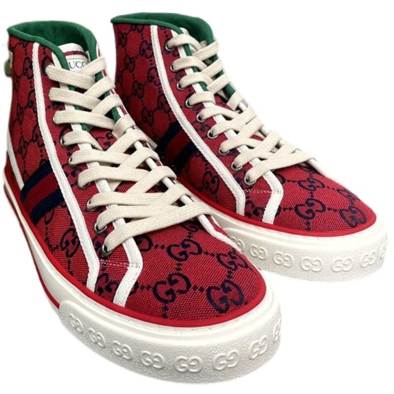 古驰(gucci) 1977系列限量款高帮男士帆布鞋 红色 41【图片 价格 品牌