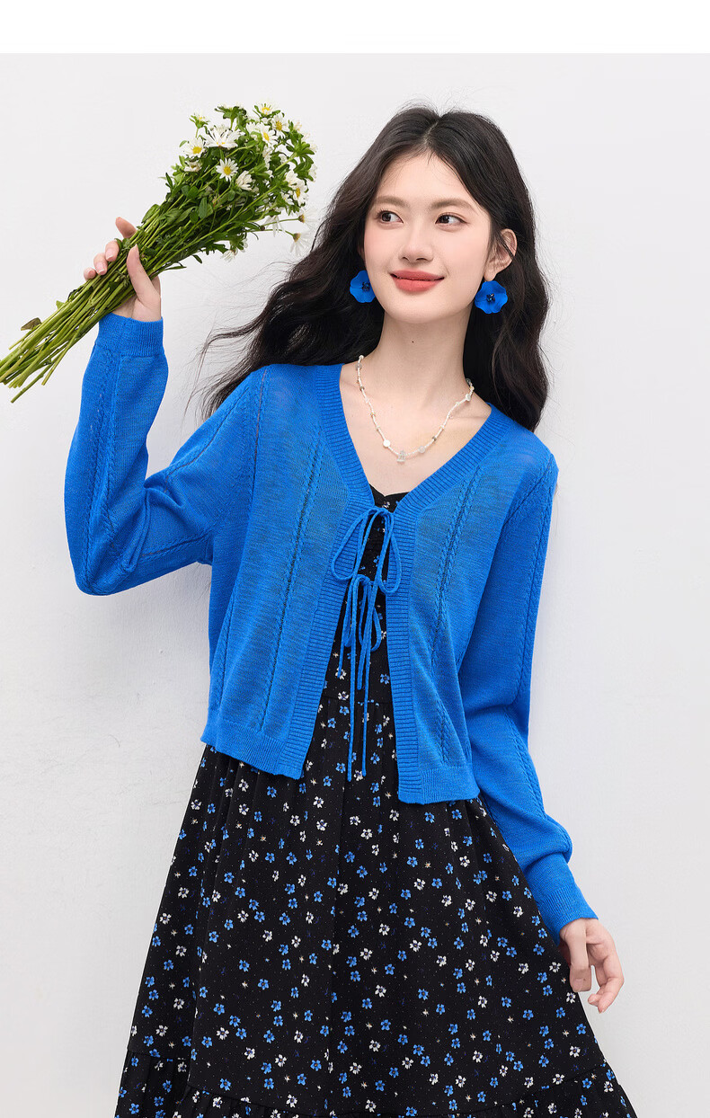 Sllsky Bright Dopamine Style Ice Silk Knit Cardigan Women Summer Thin Long Sleeve Sun Protection Shirt Cover-up 15