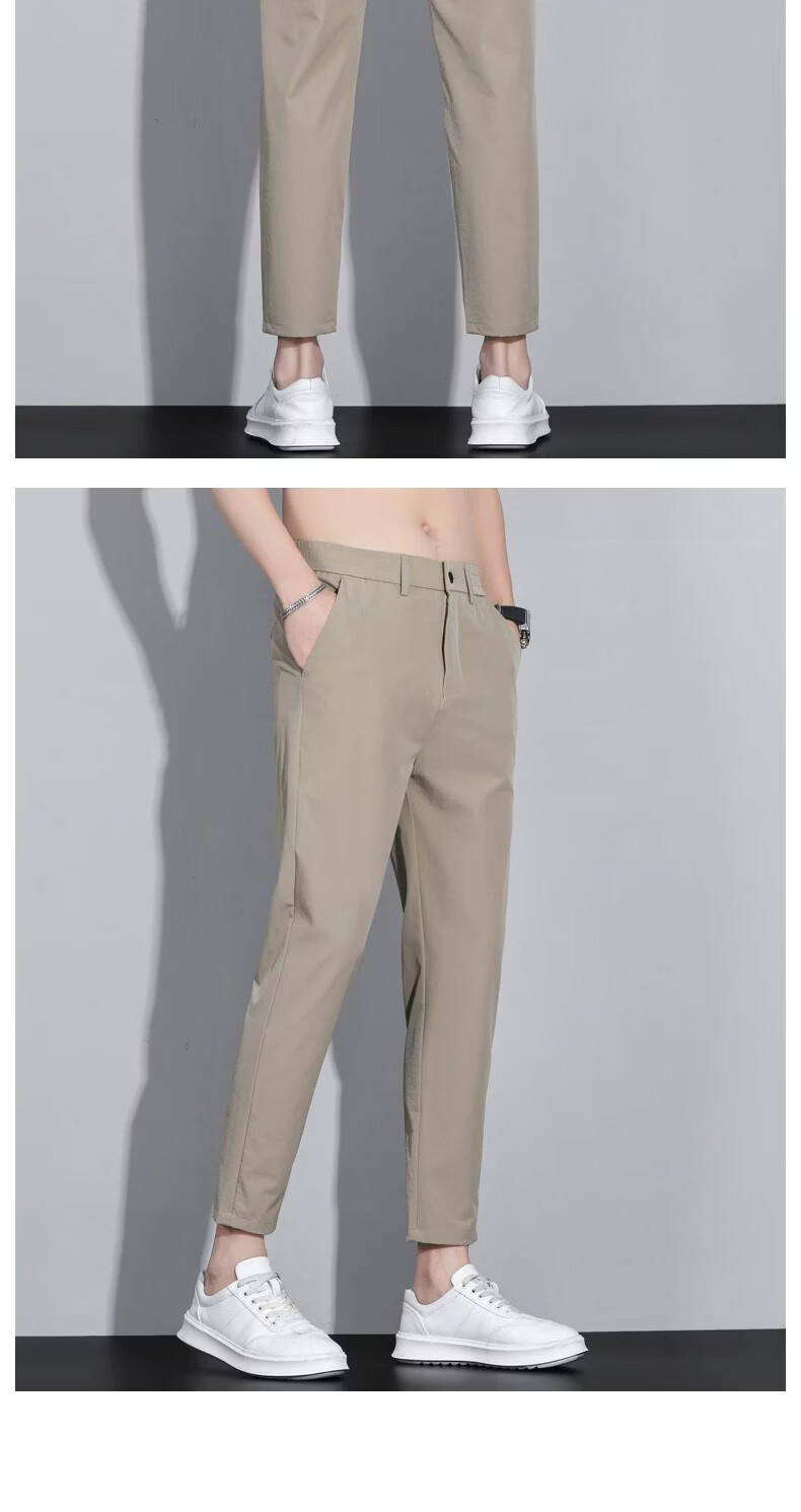 ROMON Casual Black Cropped Pants Men's Slim Fit Ice Silk Thin Small Suit Trousers Men's 2026 Summer New Versatile 19
