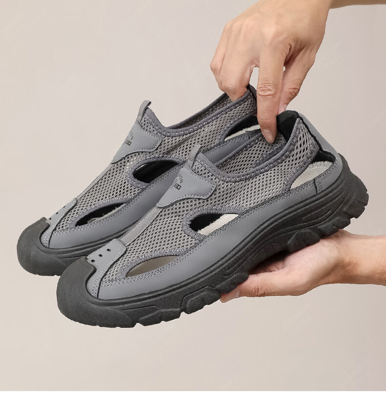 Yidisen Summer Genuine Breathable Water-Resistant Hiking Sandals for Men Hollow Out Beach Shoes Mesh Toe Cap Coffee Color Size 39 17