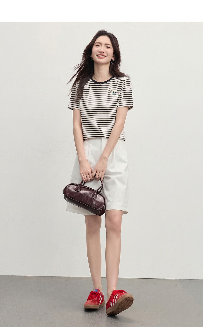 Sllsky Nautical Stripe Short Sleeve T-Shirt Women Summer 2026 New Casual Fashion Colorblock Crew Neck Shoulder Top 22