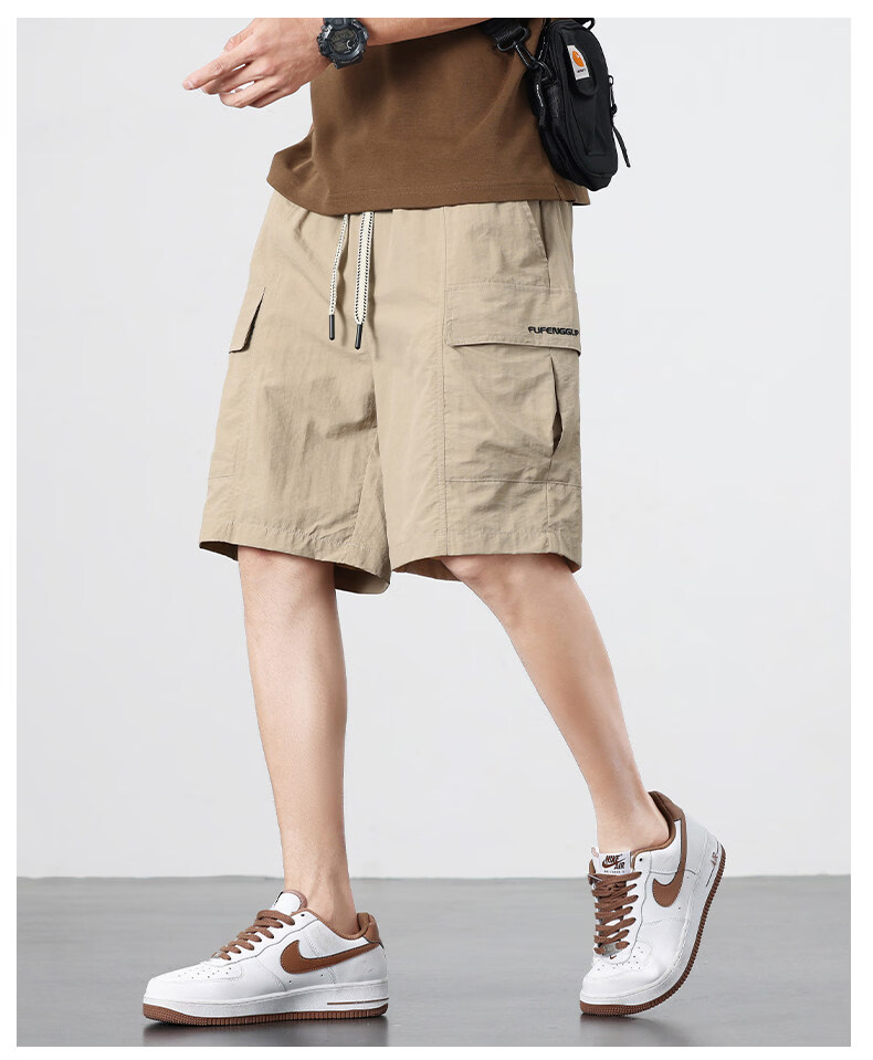 ROMON Men's American Style Summer Thin Ice Silk Quick-Dry Cargo Shorts Khaki XL 20