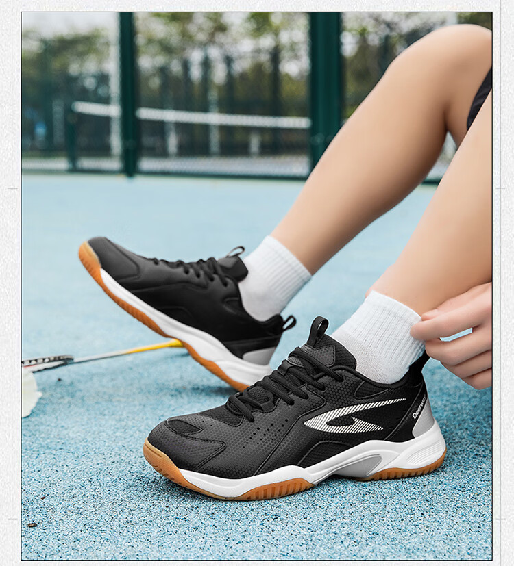 DEERWAY New Unisex Badminton Shoes Durable Anti-Twist Non-Slip Breathable Low-Cut Lightweight Sports Casual Shoes Black White Size 41 8
