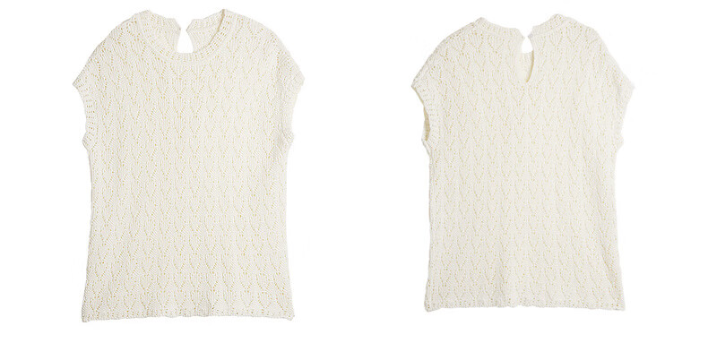 Olrain Summer New Breathable Skin-friendly Hollow Floral Knit Round Neck Short Sleeve Sweater for Women Off-white L 13