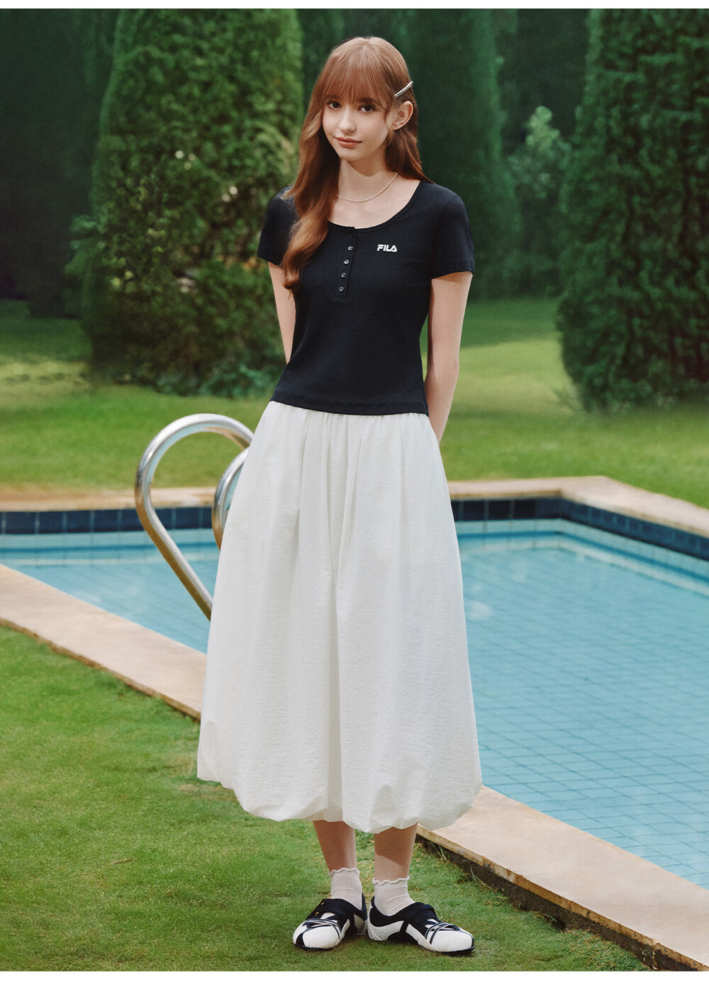 FILA Official Women's Knitted Short Sleeve Shirt 2026 Summer New Fashion Simple Slim Fit T-Shirt 8
