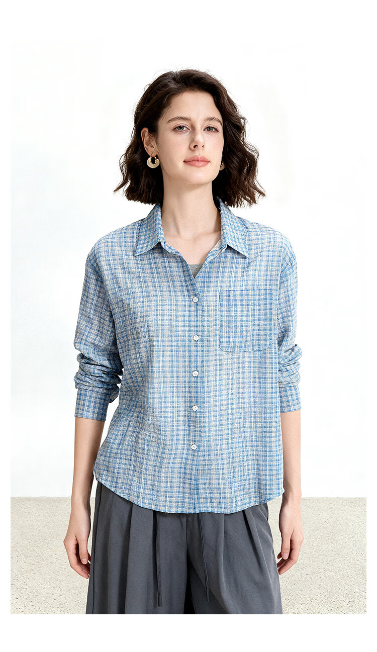 ENC Vintage Artistic Plaid Shirt Classic Trendy Versatile Blouse 2026 Women's Spring Summer Lightweight Sun Protection Top 15