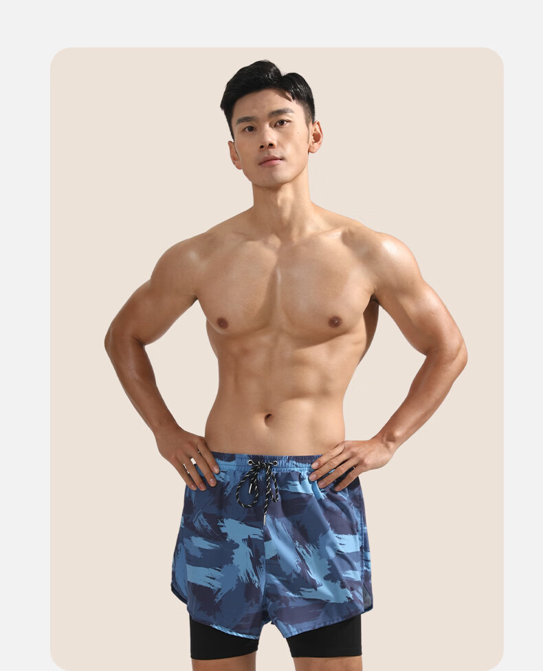 Jiehu Swimming Trunks, Three-Piece Set for Men, Includes Goggles And Swim Cap, Anti-Embarrassment, Quick-Drying, Loose-Fitting, Hot Spring Resort Outfit 14