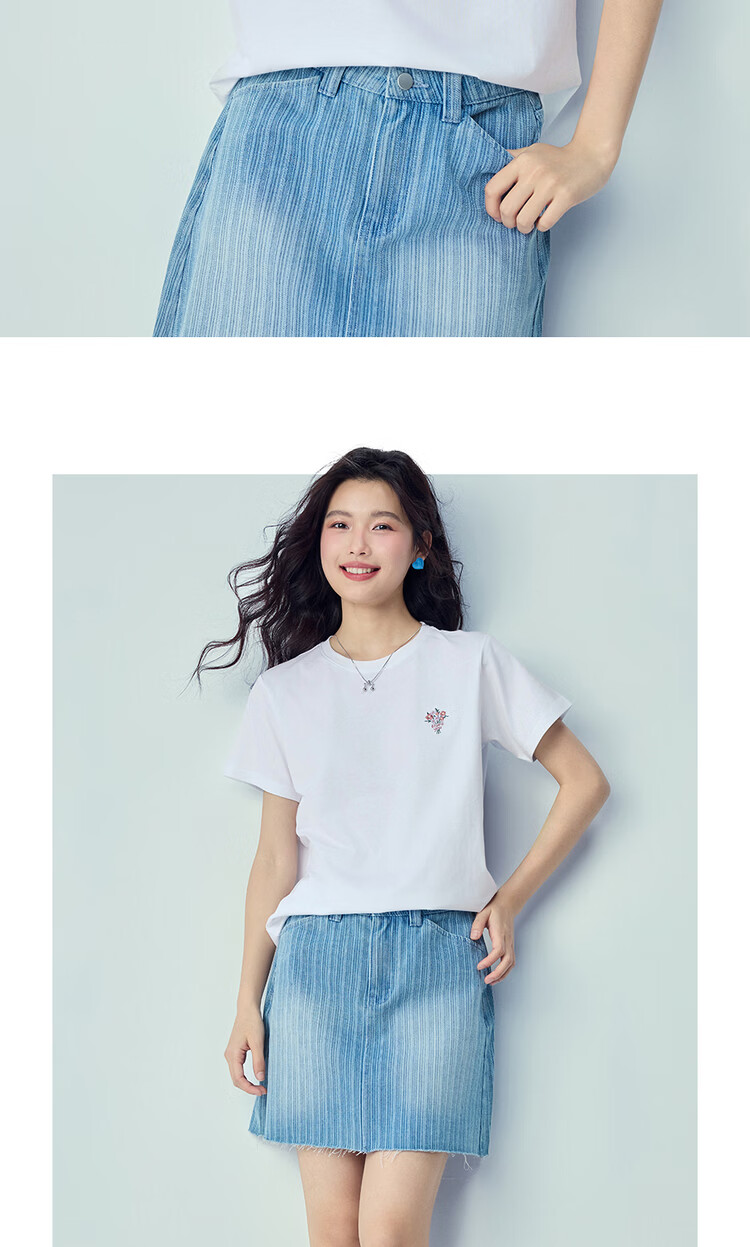 Giordano Women's Short Sleeve T-Shirt 2026 Summer New Pure Cotton Bouquet Embroidery Forest Style Crew Neck Top 13326321 14