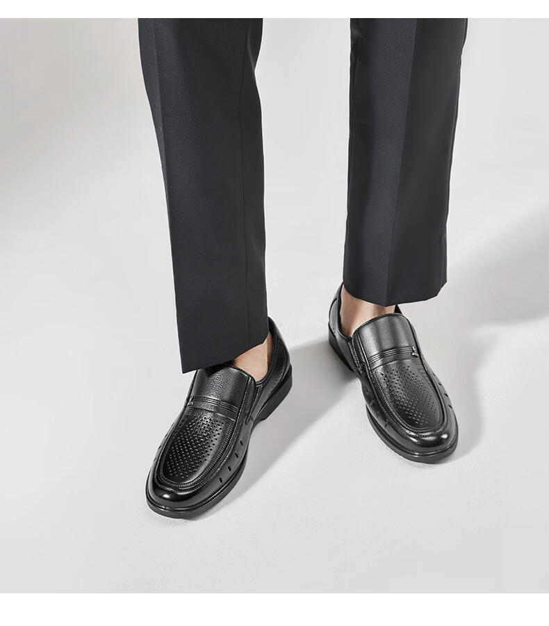 Eierkang Plus Size Men's Genuine Leather Business Formal Slip-On Comfortable Casual Dad Shoes 96361W Black 40 23