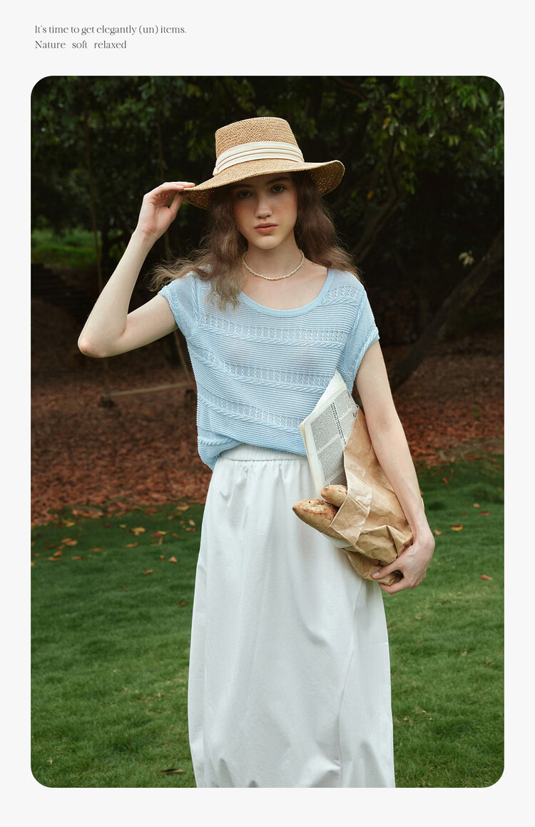 Olrain Summer New 3D Perforated Texture Cross Back Knit Vest Women Top Blue S 7