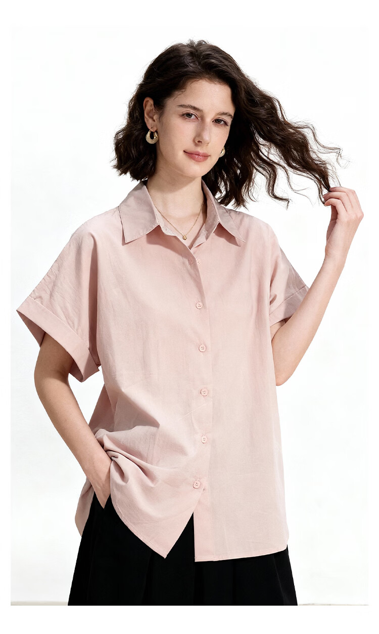 ENC Korean Style Loose Casual Short Sleeve Shirt Daily Work Commute Blouse for Women Summer Lightweight Breathable Comfortable Top 7