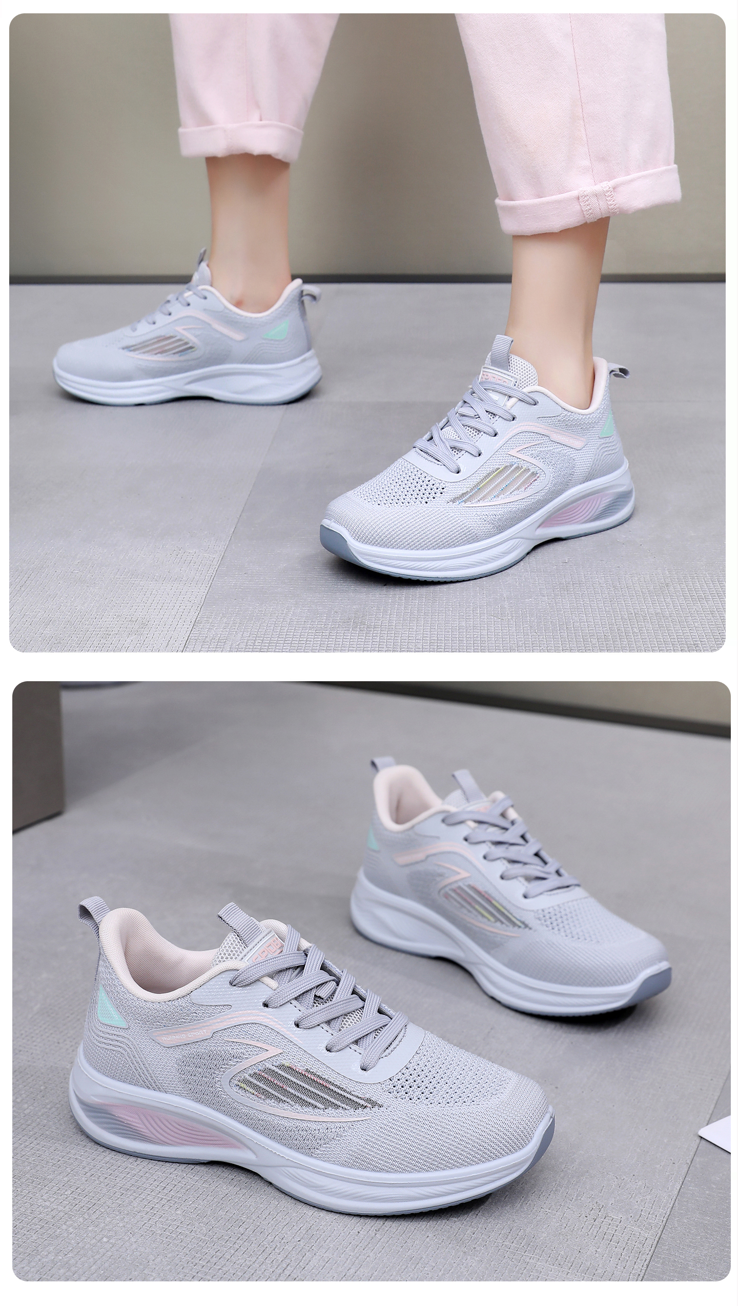 BURUIJING Summer Women's Shoes Old Beijing Cloth Shoes Women's Mesh Shoes Mesh Surface Mom Sports Casual Shoes 68879 Light Gray Size 40 23