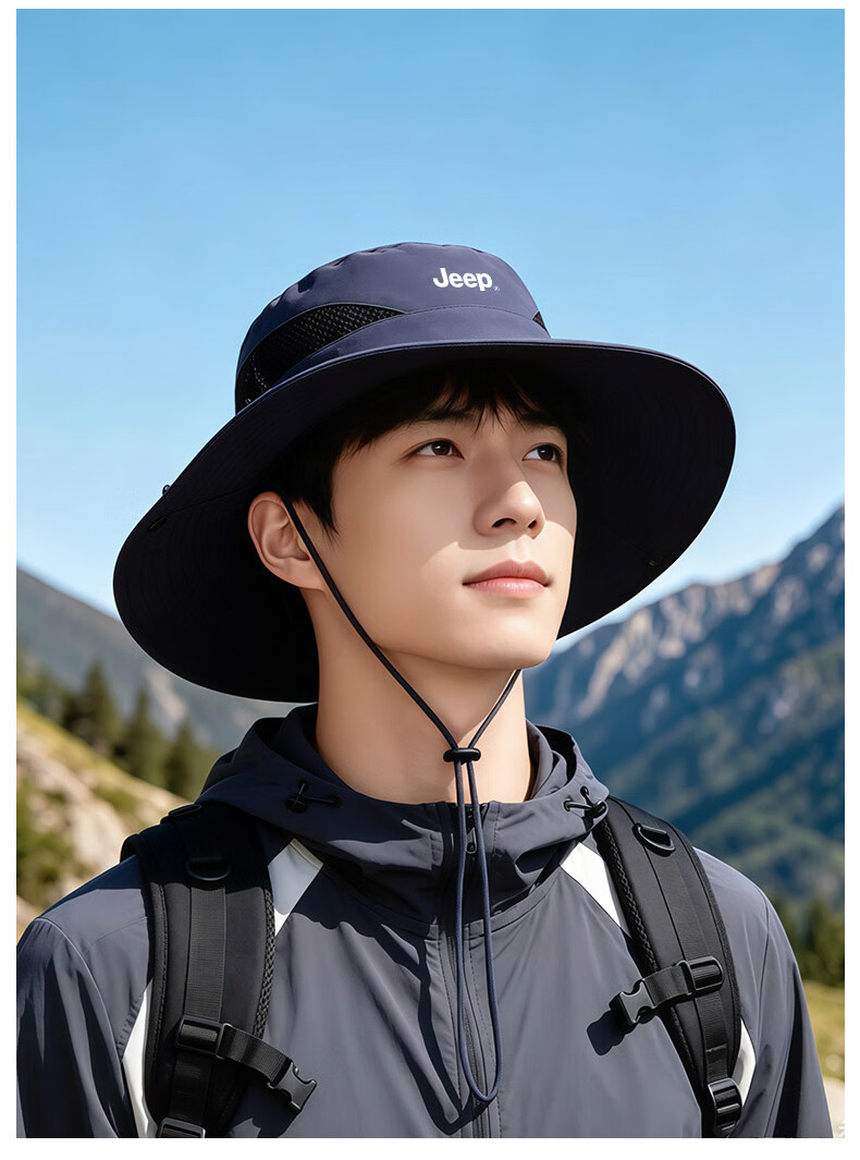 JEEP Men's Summer Outdoor Hiking Sun Protection Fisherman Hat Foldable Large Brim Sunshade Cap 15