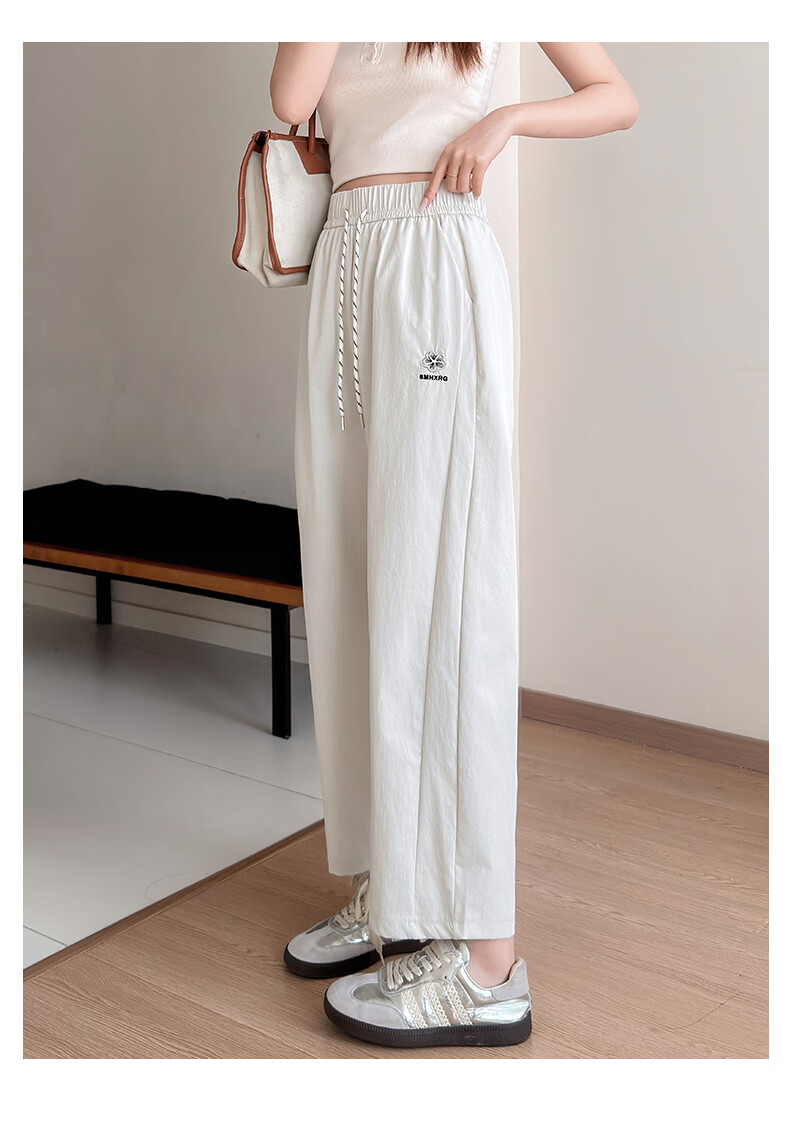Langsha Ice Silk Women's Casual Pants 2026 Summer New Embroidered High Waist Straight Leg Cropped Wide Leg Quick-Dry Versatile Work Pants 18
