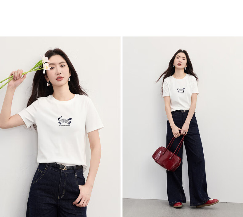 Sllsky 【Qiji Gallop】Printed Short Sleeve T-Shirt for Women, Drop Shoulder, Trendy Youthful Tee, Summer 2026 18