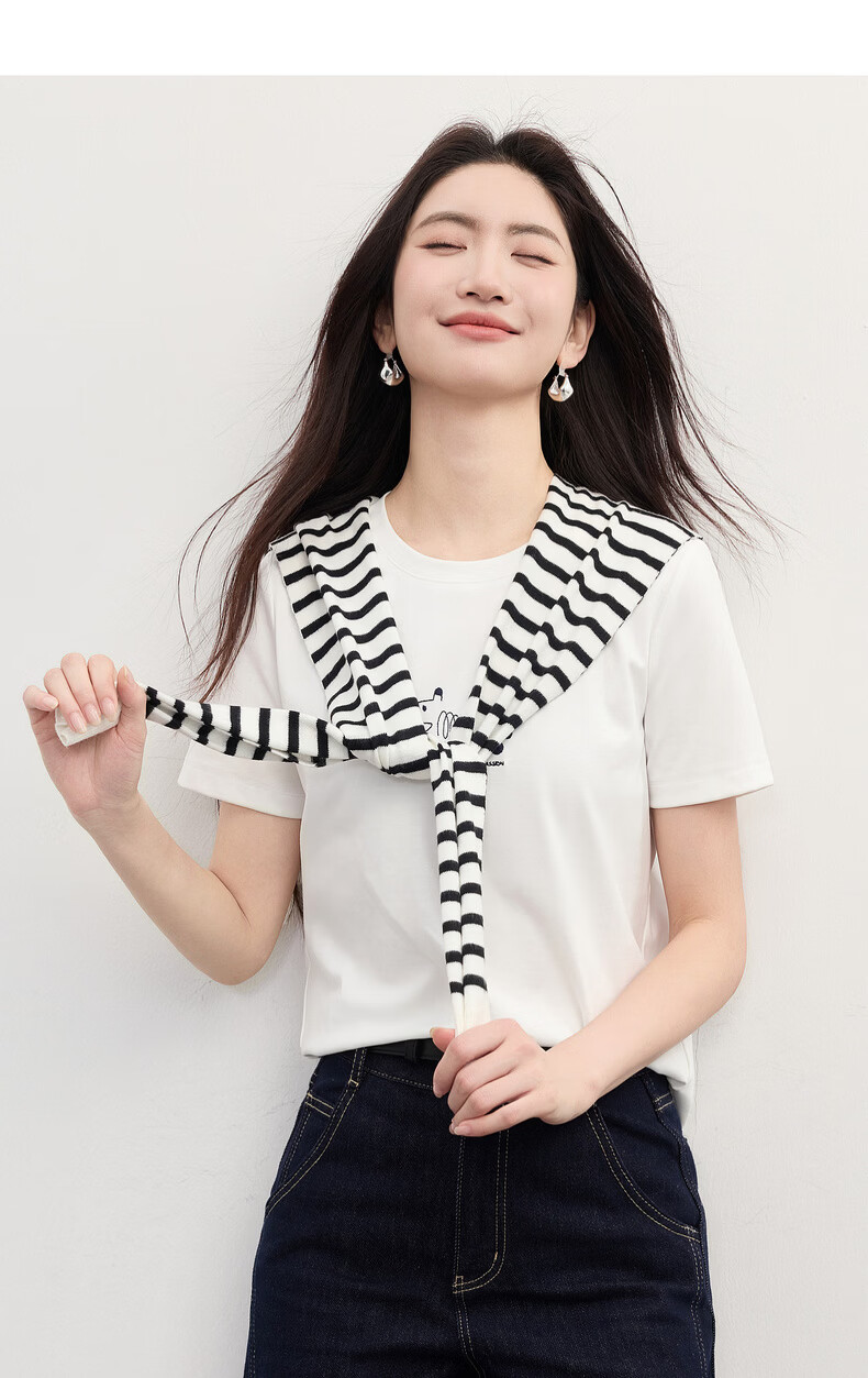 Sllsky 【Qiji Gallop】Printed Short Sleeve T-Shirt for Women, Drop Shoulder, Trendy Youthful Tee, Summer 2026 16