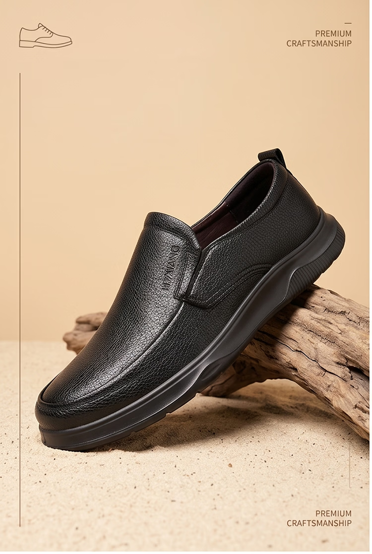 Hengyuanxiang Men's Fashion Business Casual Leather Slip-On Shoes XB13007 Black Size 41 7