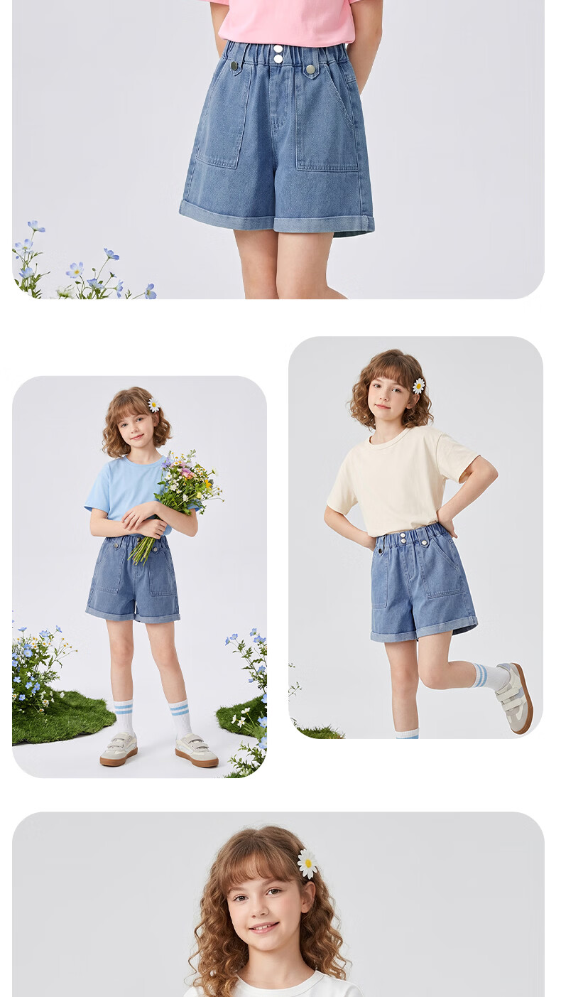 Baleno Girls' Outfit, Summer 2026 Style, Casual Fashion Short-Sleeve T-Shirt for Older Girls, Stylish Denim Shorts for Summer 11