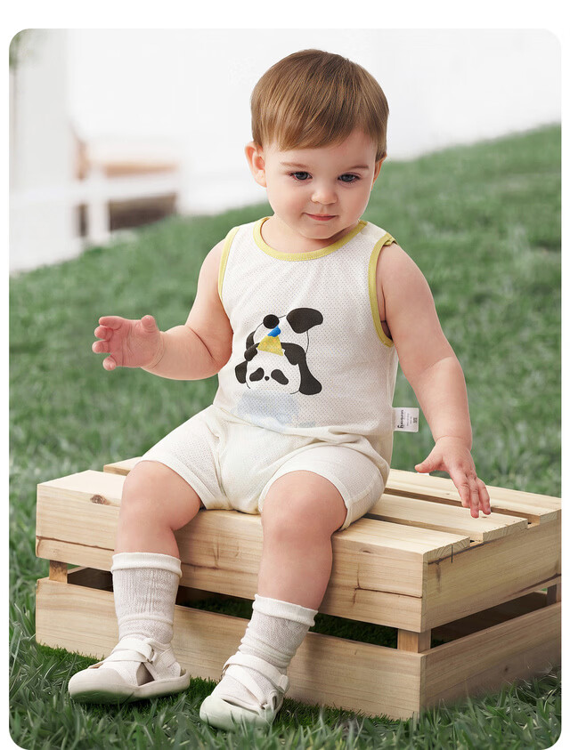 TONGTAI Baby Sleeveless Romper Summer Thin Jacquard Bodysuit Yellow 90cm 17
