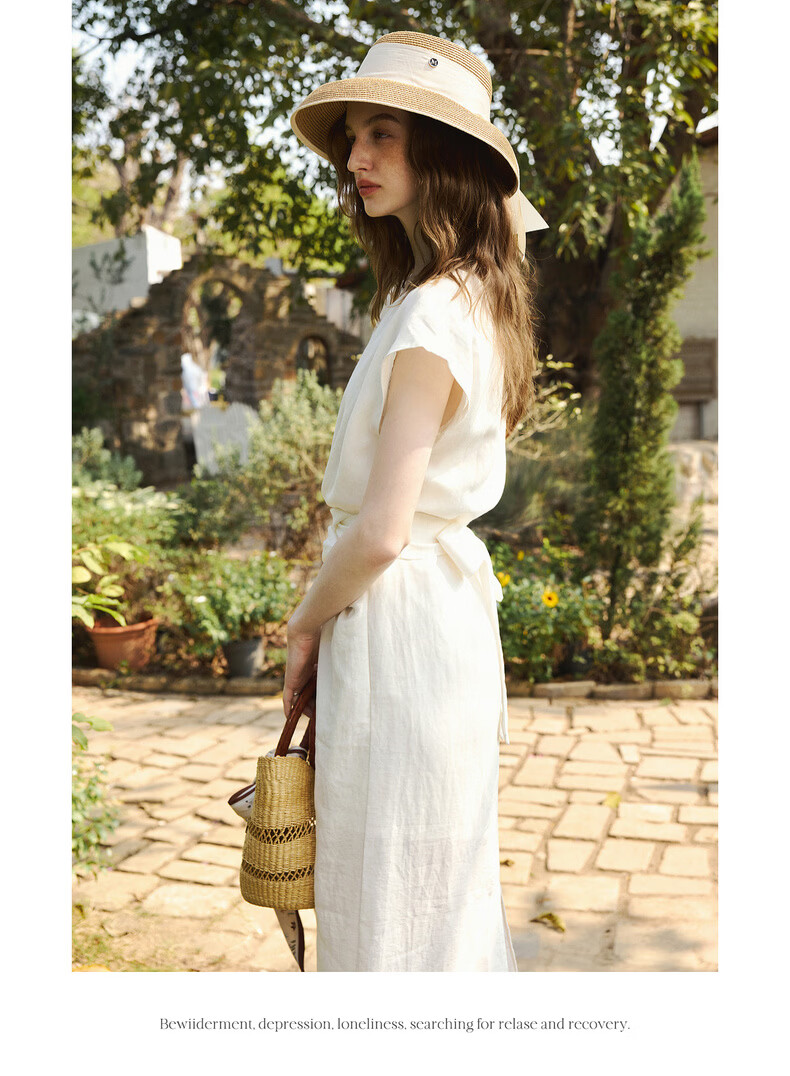 Olrain Lyocell Linen | Olrain Summer Women's Dress French Style Tie Dress Off-White L 14