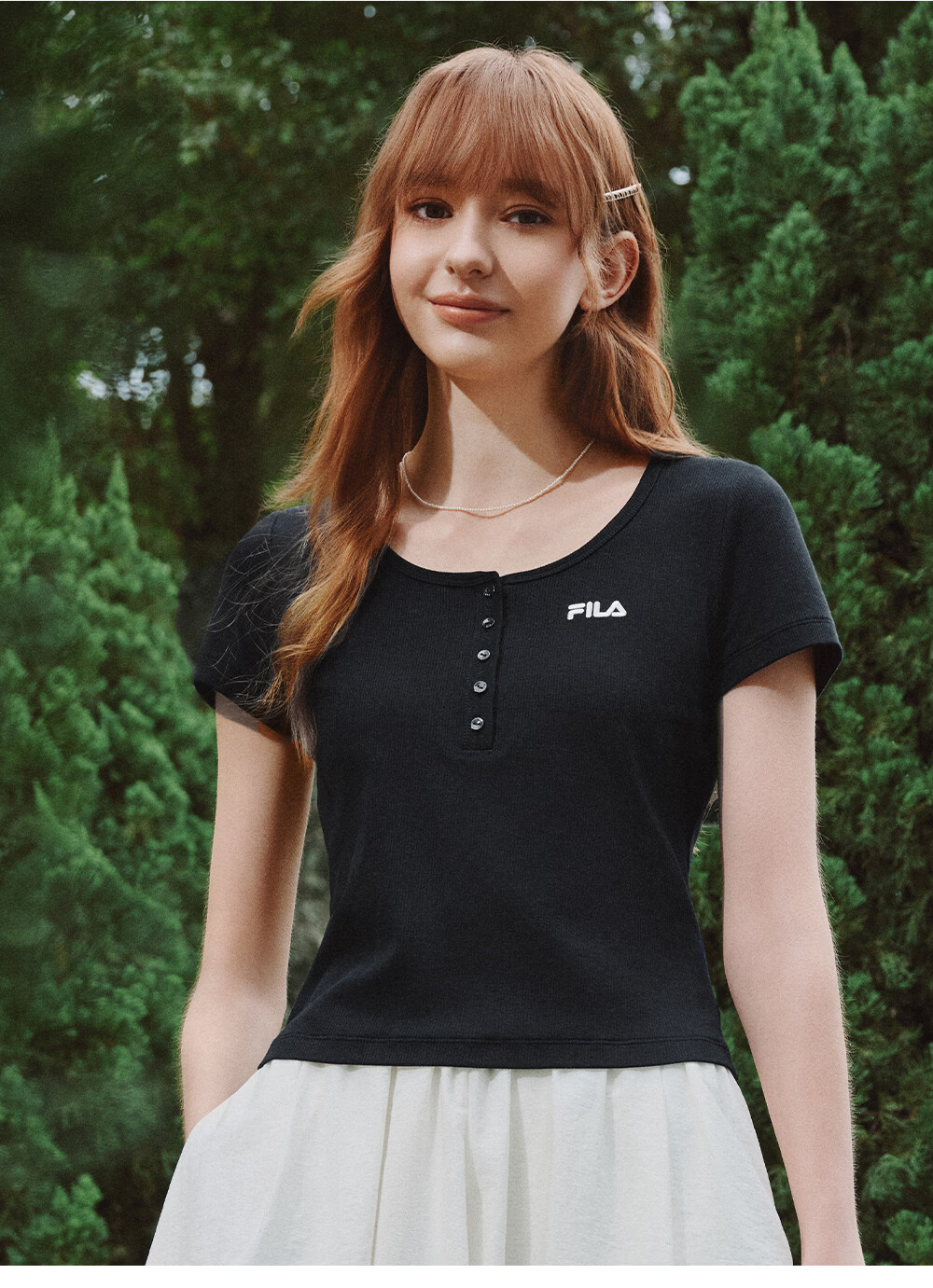 FILA Official Women's Knitted Short Sleeve Shirt 2026 Summer New Fashion Simple Slim Fit T-Shirt 5
