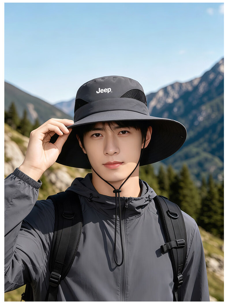 JEEP Men's Summer Outdoor Hiking Sun Protection Fisherman Hat Foldable Large Brim Sunshade Cap 12