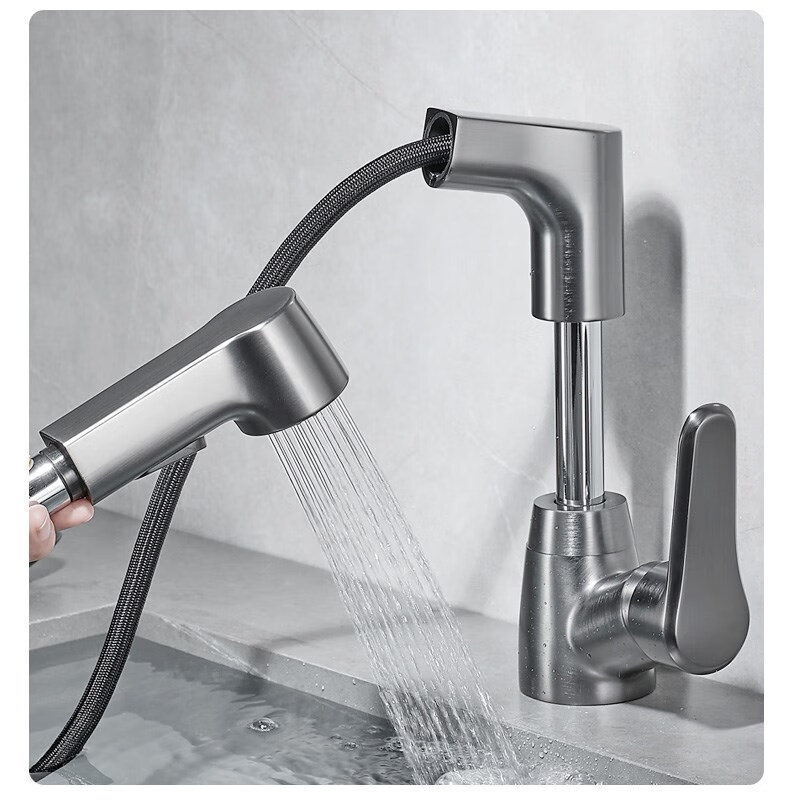 科勒(kohler)枪灰色洗脸盆抽拉式冷热水龙头洗手盆卫生间浴室伸缩升降