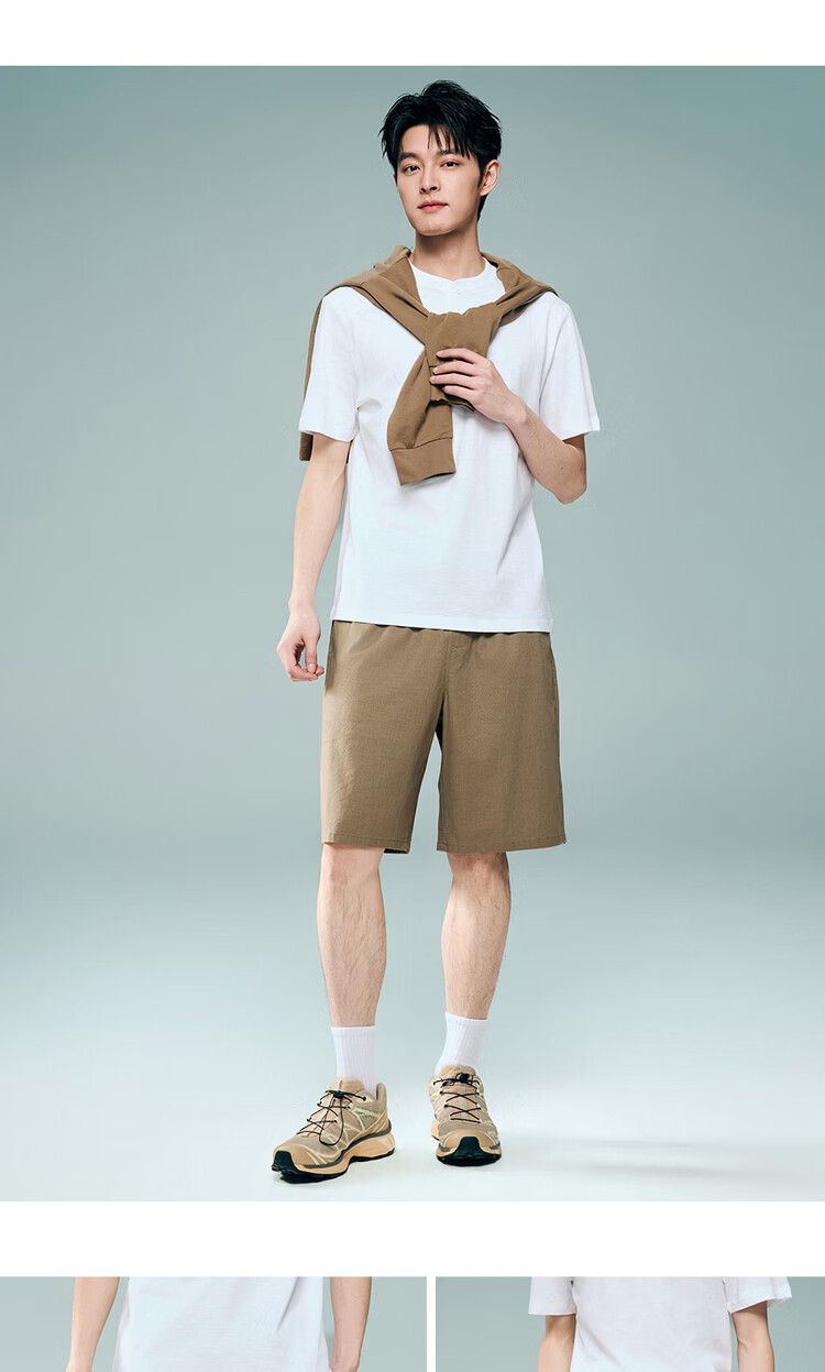 Giordano Men's 2026 Summer New Lyocell Cotton Drawstring Elastic Waist Casual Shorts 13106314 18