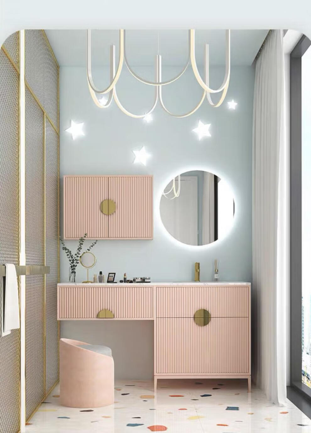 阿米拉罗岩板实木梳妆台浴室柜一体组合现代简约卫生间洗漱台北欧轻奢