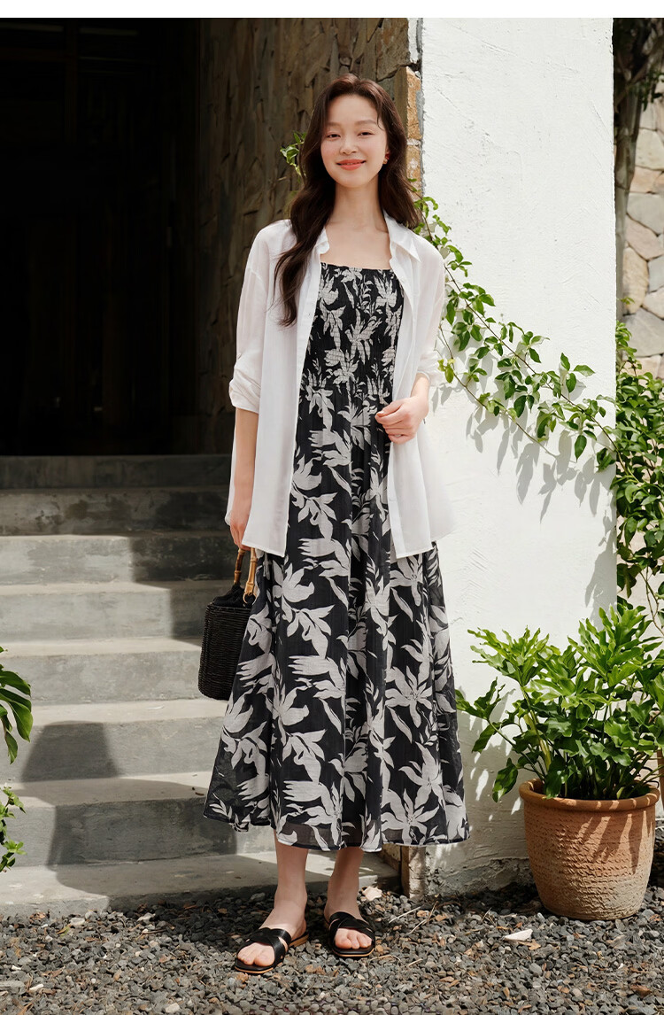 INMAN Floral Dress | Waist-Cinching Spaghetti Strap Floral Dress 2026 Summer New Women's Vacation Dress Klein Blue L 29