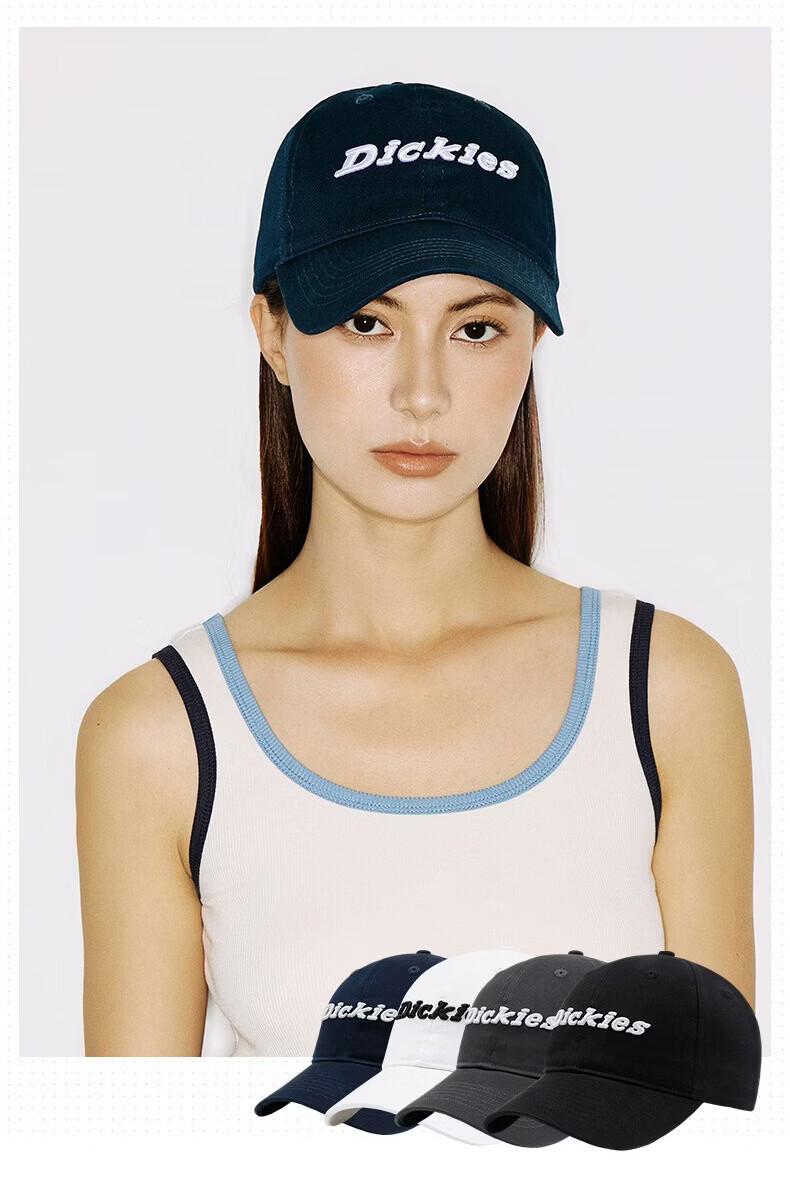 Dickies Soft Top Duckbill Cap with Letter Embroidery Unisex Large Head Circumference Slim Face Sunshade Outdoor Baseball Hat Black 2