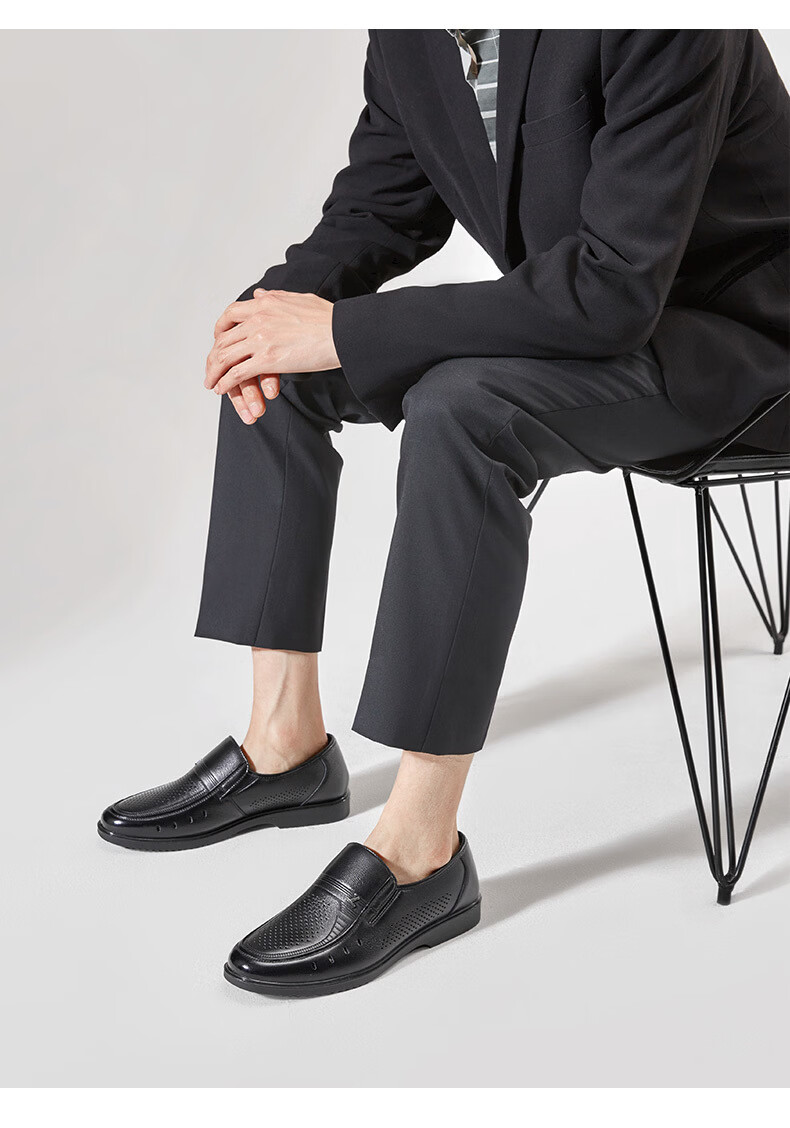 Eierkang Plus Size Men's Genuine Leather Business Formal Slip-On Comfortable Casual Dad Shoes 96361W Black 40 22