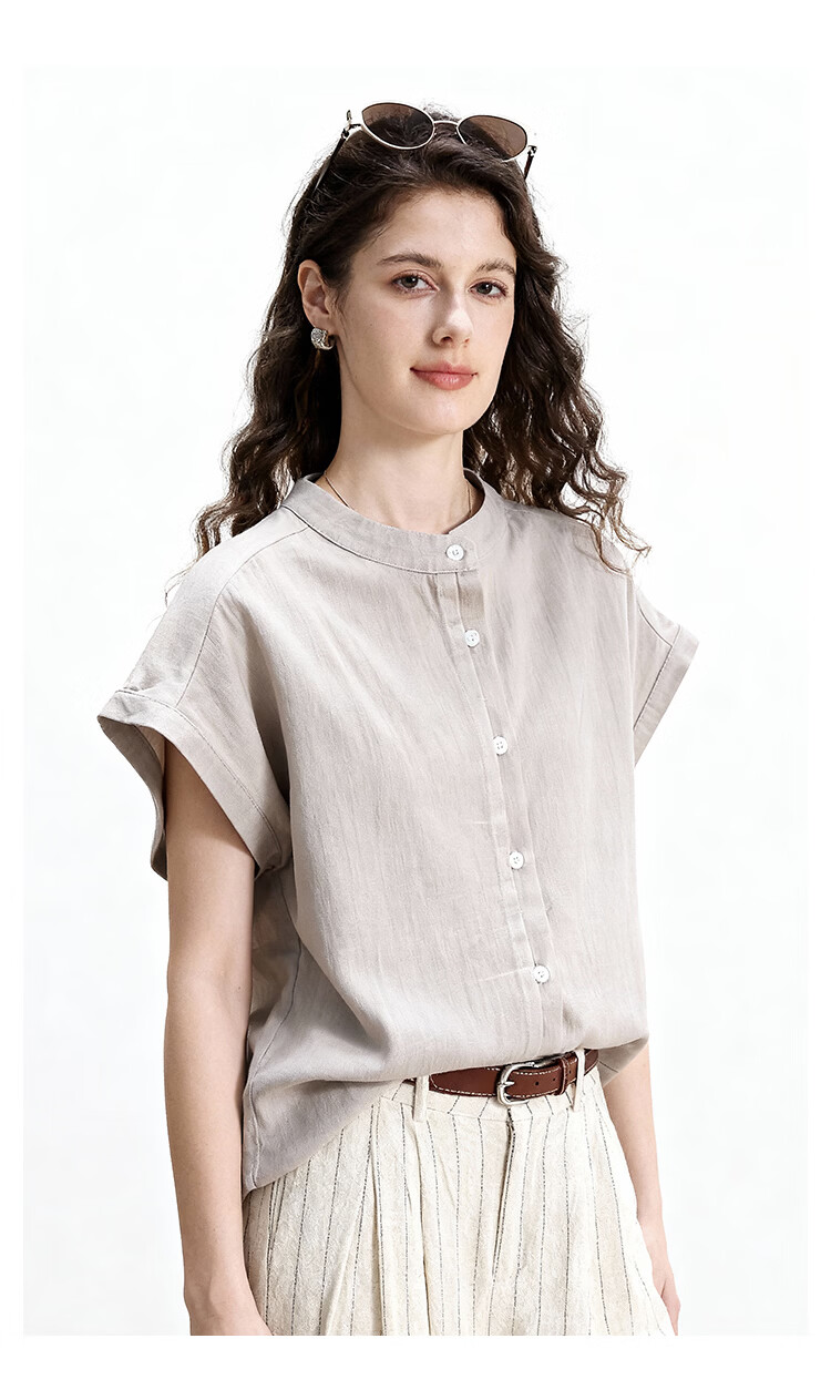 ENC Women's Relaxed Fit Short Sleeve Shirt Flutter Sleeve Simple High-End Summer New Lightweight Breathable Casual Versatile Top 7