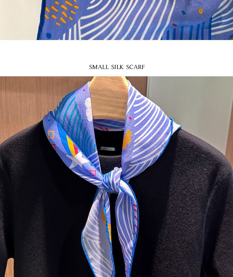 Lagur Cloud Graffiti Blue Healing Hand-Painted Original Summer Silk Scarf Triangle Scarf Women Cloud Graffiti 19