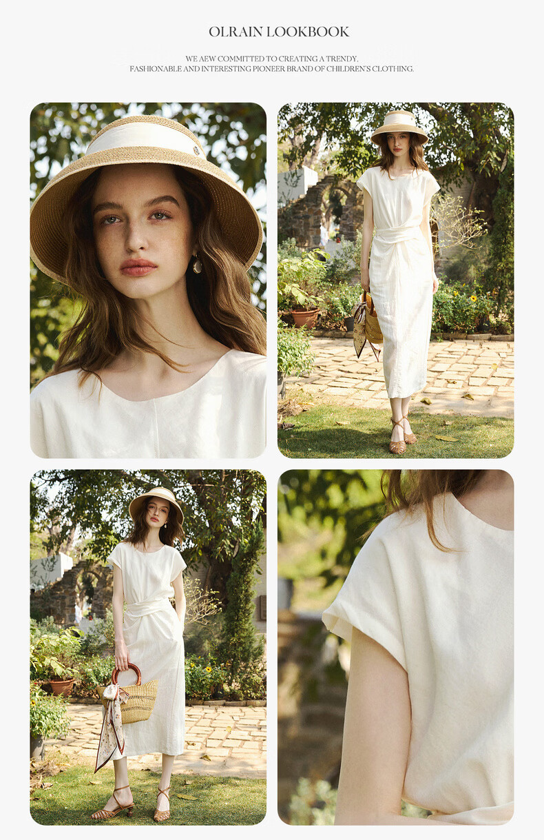 Olrain Lyocell Linen | Olrain Summer Women's Dress French Style Tie Dress Off-White L 6