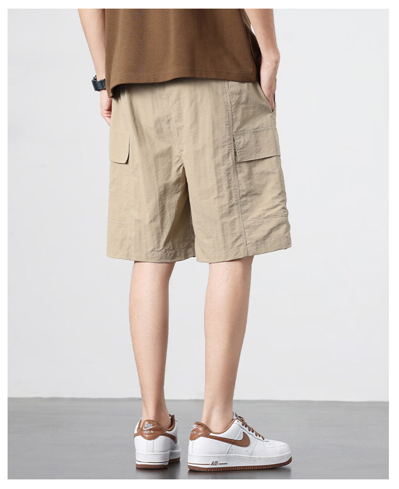 ROMON Men's American Style Summer Thin Ice Silk Quick-Dry Cargo Shorts Khaki XL 21