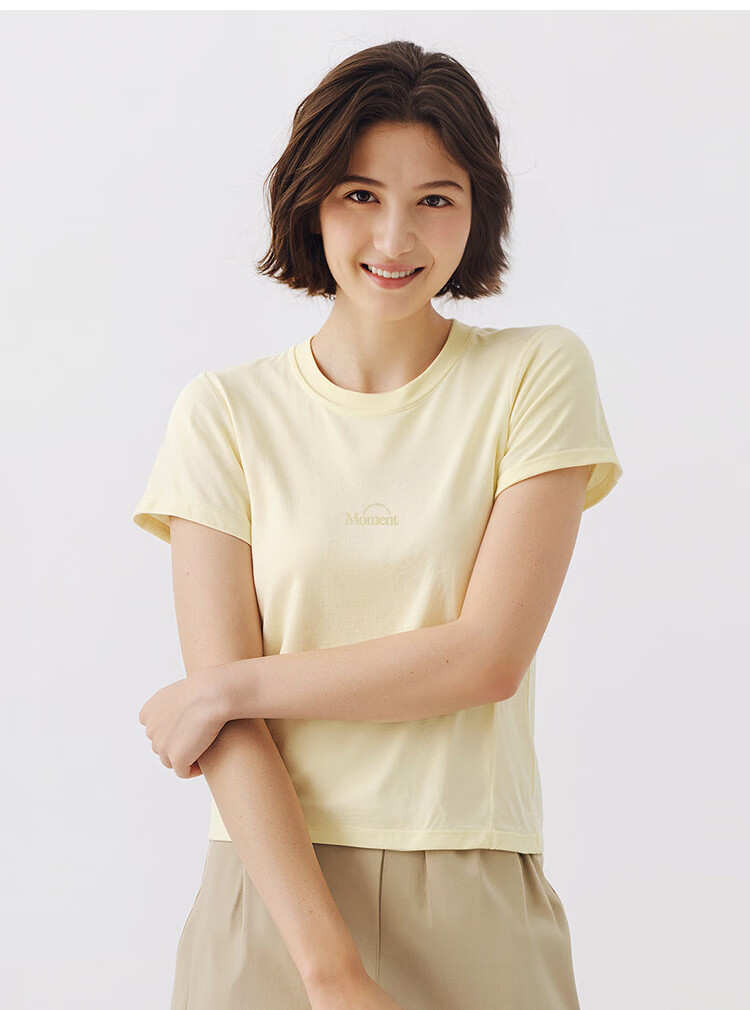 Semir Senrou Women's Summer Short Sleeve T-Shirt Letter Print Slim Fit Basic Simple Pullover Top 101325100017 19