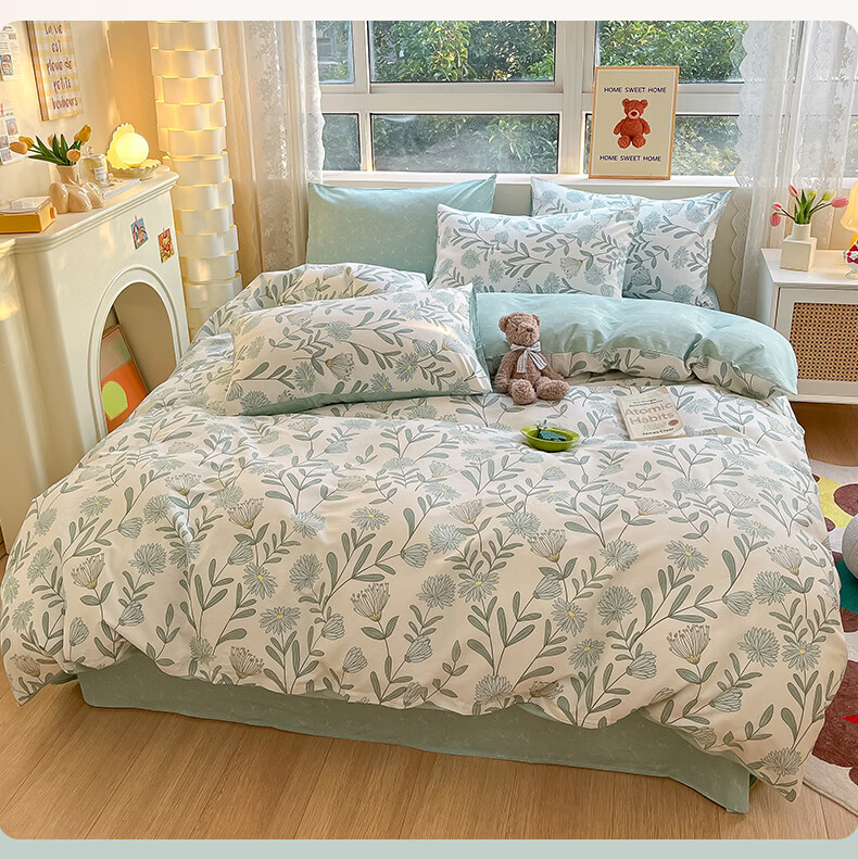 Hongdou 100% Cotton Quilt Cover Single Student Dormitory Cotton Quilt Case Single Full Cotton Quilt Core Cover 200*230cm Floral Cluster 13
