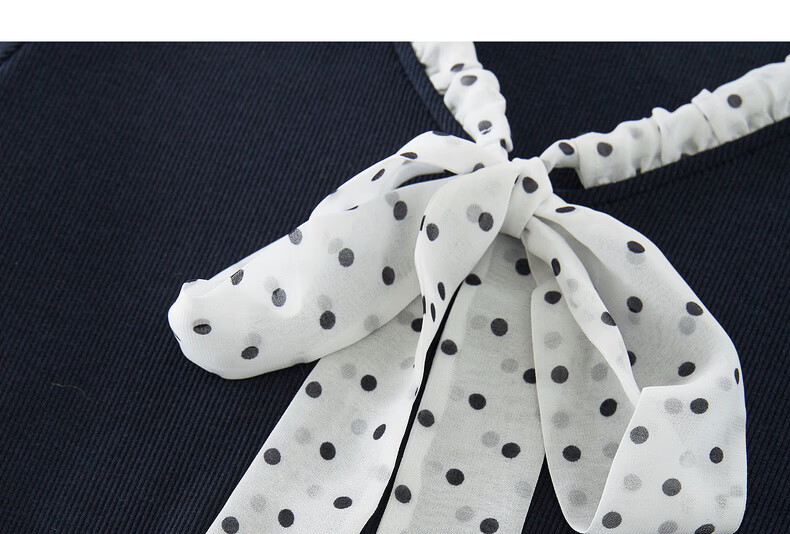 Sllsky Polka Dot Bow Tie V-Neck T-Shirt for Women 2026 Summer New Fashion Casual Short Sleeve Top 21