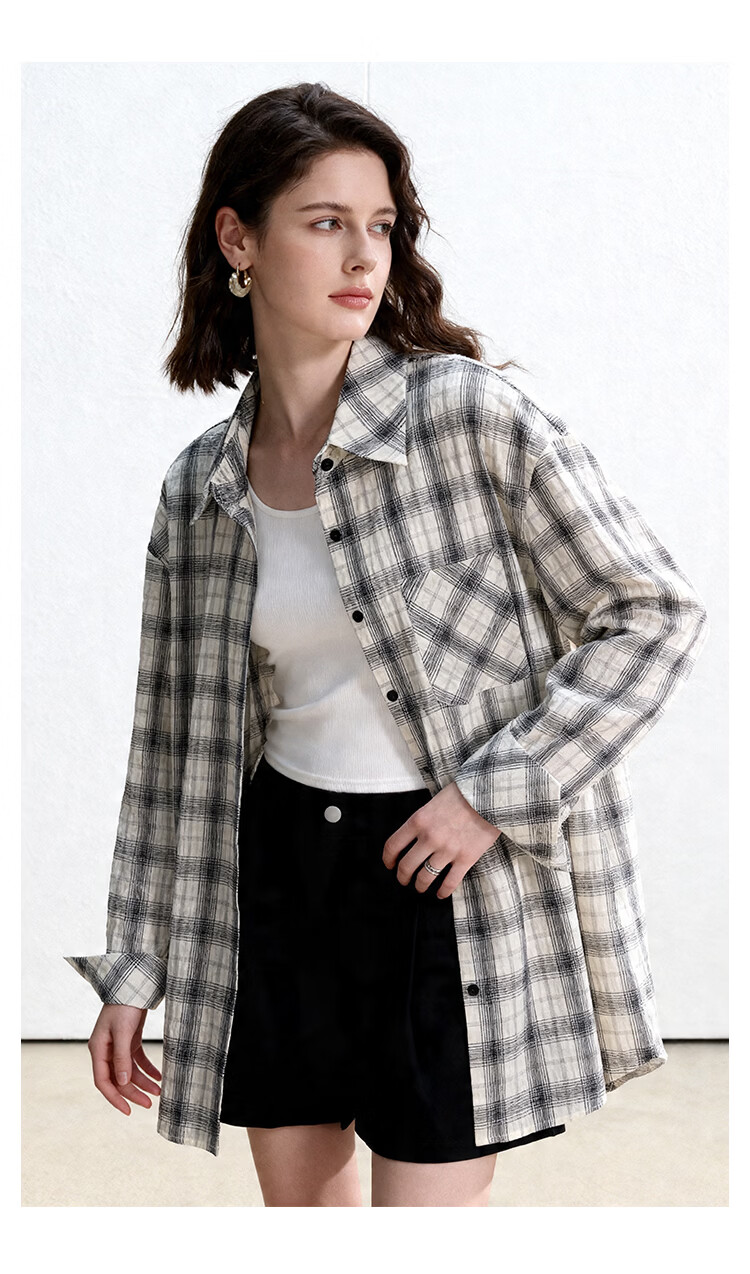 ENC Thin White Checkered Shirt Women Oversize Style 2026 Spring Summer Korean Loose Sun Protection Versatile Layering Top 12