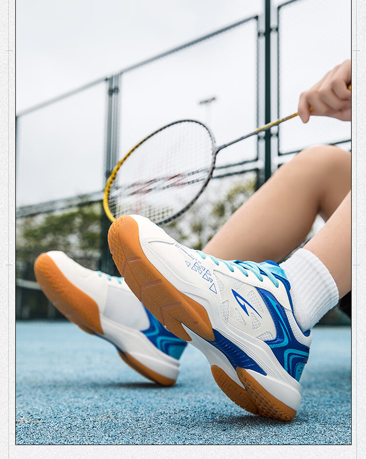 DEERWAY Unisex Badminton Shoes Casual Training Lightweight Soft Sole Breathable White Lake Blue Size 40 14