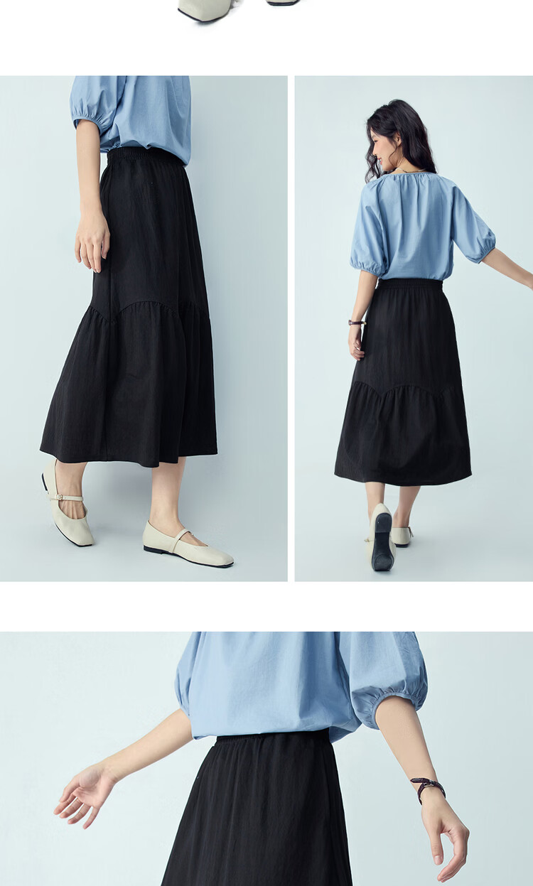 Giordano 2026 Summer Black Tech Mosquito-Repellent Spliced Pleated Elastic Waist A-Line Skirt for Women 05466455 17