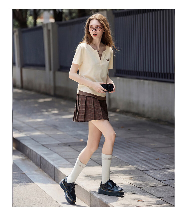TonLion 2026 Summer Women's Color-Block Short Sleeve T-Shirt, Faux Two-Piece Spliced Casual Versatile Premium Women's Tee 11
