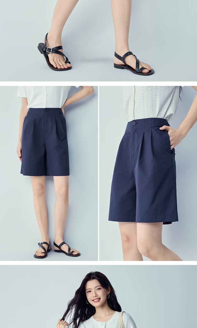 Giordano Women's Summer New Black Technology Cooling Loose Pleated High Waist Commuter Wide Leg Shorts 05406309 12