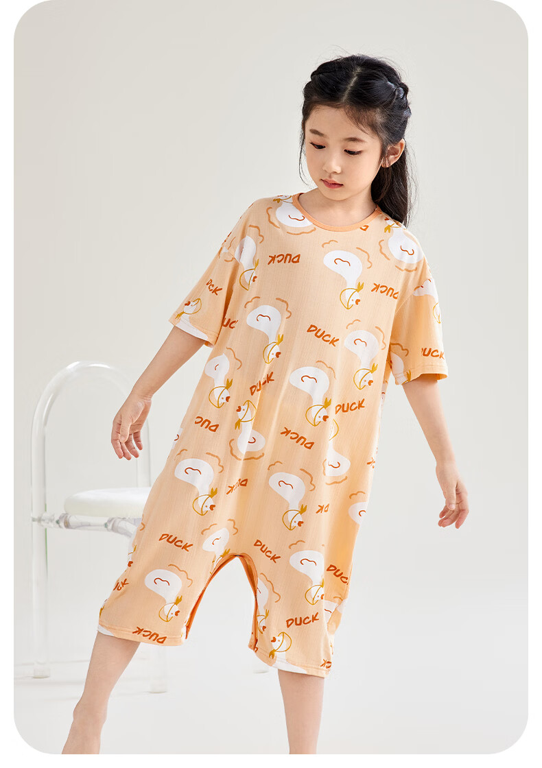 Hodo Kids Bamboo Cotton One-Piece Sleepwear Anti-Kick Belly Protection Boys Girls Summer Thin Antibacterial Homewear for Older Children 16
